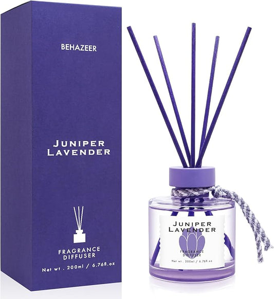 Juniper Lavender Reed Diffuser, 6.77OZ/200ML Large Capacity Natural Non-Toxic Oil, Long-Lasting Fragrance Reed Diffusers Set for Home and Bathroom, Aroma with 5 Reed Diffuser Sticks Gifts