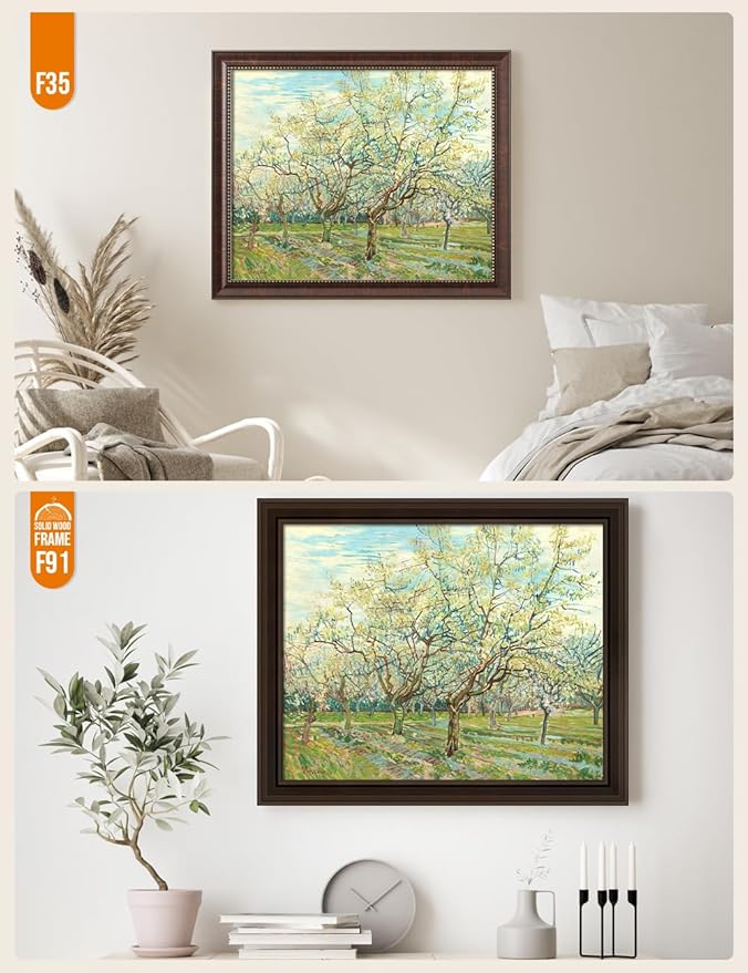 DECORARTS - The White Orchard - Vincent Van Gogh Giclee Prints w/Antique Brown Frame for Wall Decor. Picture Size: 20x16, Total Size w/Frame: 23x19