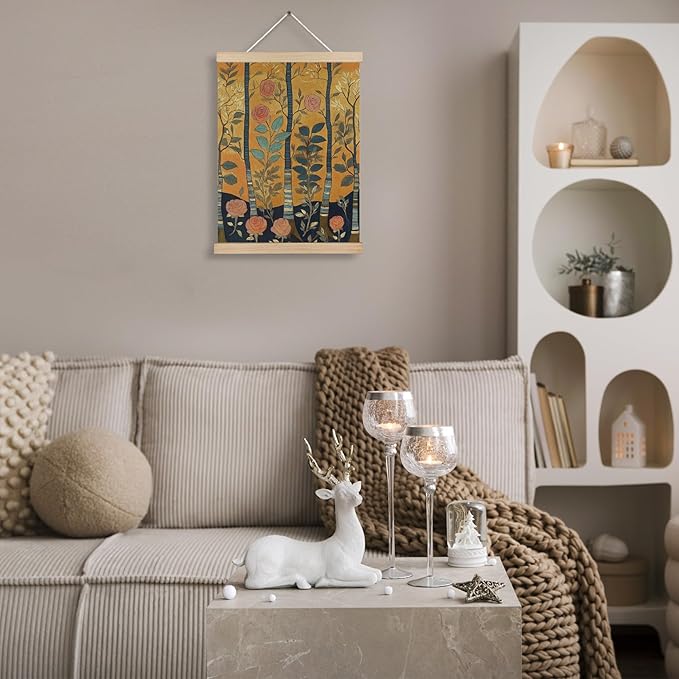 FITIE Vintage William Morris Inspired Rose Flower Tree Wall Art Poster Framed, Rustic Farmhouse Decor, Abstract Art Decor, Retro Mid Century Modern Floral Botanical Canvas Wall Art Prints for Home Office, 12x16 Inches