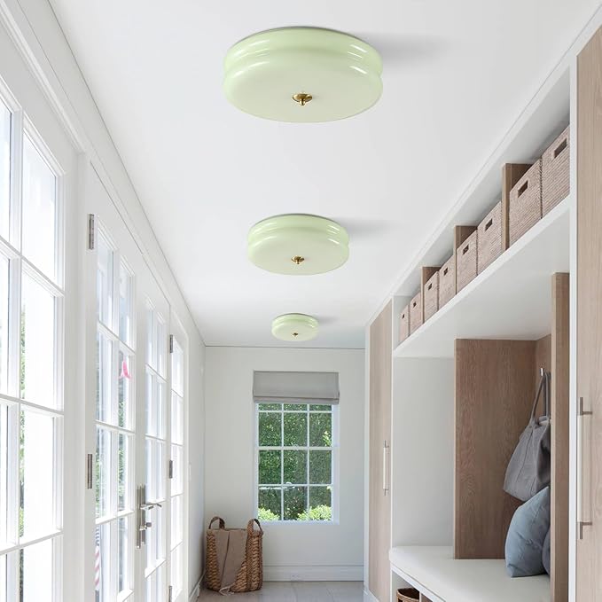 KCO Lighting Mid Century Modern LED Ceiling Lights Mint Green Glass Ceiling Lamp Large Hallway Ceiling Light Nordic Vintage Round Semi Flush Ceiling Light Fixture
