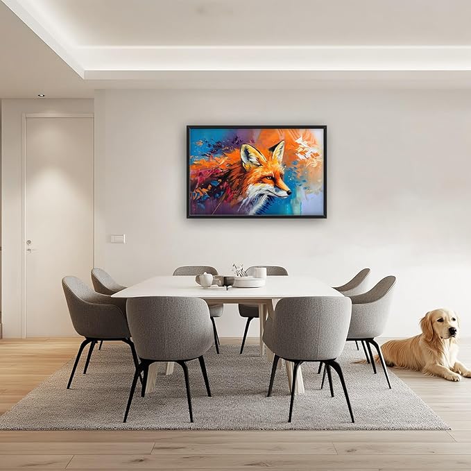 Fox Large Framed Wall Art Abstract Fox Animal Pictures Oversized Wall Decor Graffiti Canvas Print Painting Aesthetic Modern Artwork for Living Room Bedroom Office Bathroom Home Decor 36L x24W