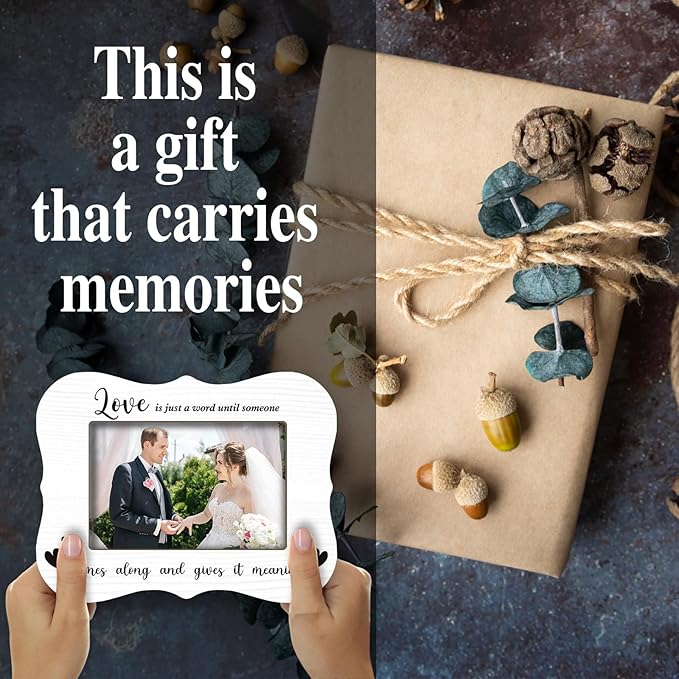 Wedding Photo Frames - Love Is Given Meaning - 2025 White Minimalist Wood Couple Frames, for 4 x 6 horizontal photo, Wedding Gifts For Newlyweds, for Home Bedroom Decor - A08