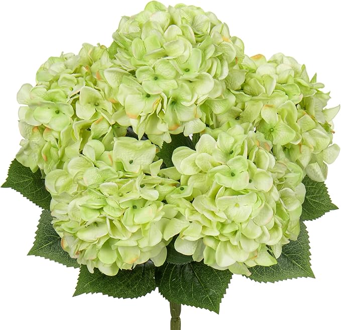 Green Hydrangea Artificial Flowers Large Artificial Hydrangeas Silk Flowers for Home Decor Indoor Wedding Flowers Bouquets Faux Flowers Kitchen Centerpiece Table Decorations