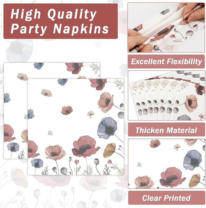 Fall Brown Poppy Floral Leaves Party Supplies Oval Paper Plates 11inch Large Seasonal Autumn Plates and Napkins Watercolor Floral Leaf Party Decoration Favor Dish Tray Birthday Tableware, 25 Guest