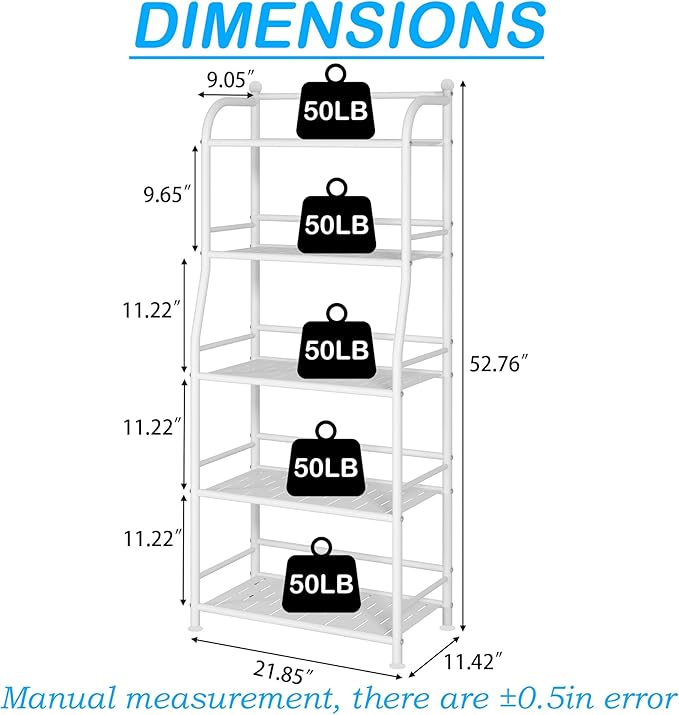 5 Tier Metal Shelf Storage Shelves Living Room Bookshelf Bathroom Corner Storage Rack for Kitchen,Indoor Plant Stand (Matte White, 5 Tier)