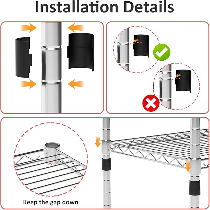 4 Tier Shelving Unit, 176 LBS Per Shelf Height Adjustable Narrow Storage Shelves, Heavy Duty Metal Garage Metal Shelves for Kitchen, Restaurant, Pantry, Laundry, Chrome