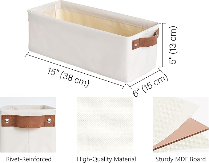 StorageWorks Narrow Storage Bins, Small Basket for Closet and Shelves, Fabric Organizer with Handles, Toilet Paper Storage, Beige, 2-Pack
