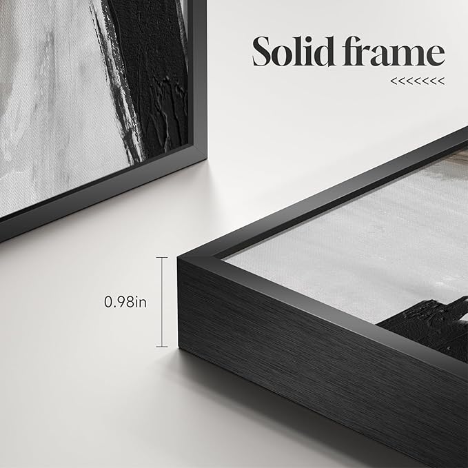 Framed Black and White Abstract Wall Art, 2 Piece Modern Canvas Prints Paintings Artwork for Walls, Minimalist Black Lines Pictures for Living Room Fireplace Dining Room Bedroom Wall Decor 16x24 In
