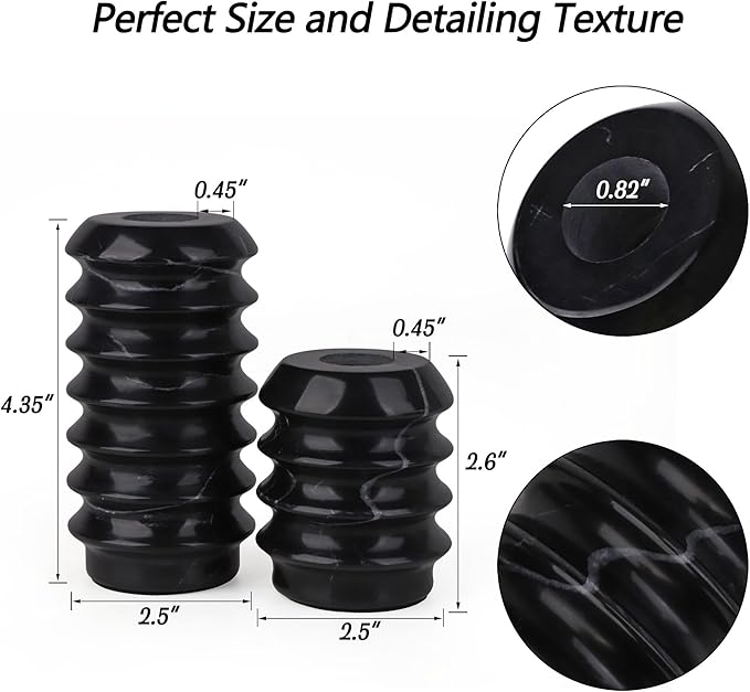 HofferRuffer Marble Candlestick Holders, Set of 2 Natural Stone Candle Holder Decorative Candle Stands for Wedding, Dinning, Party, Table Centerpieces, Fits 3/4'' Thick Candles (MarbleBlack)