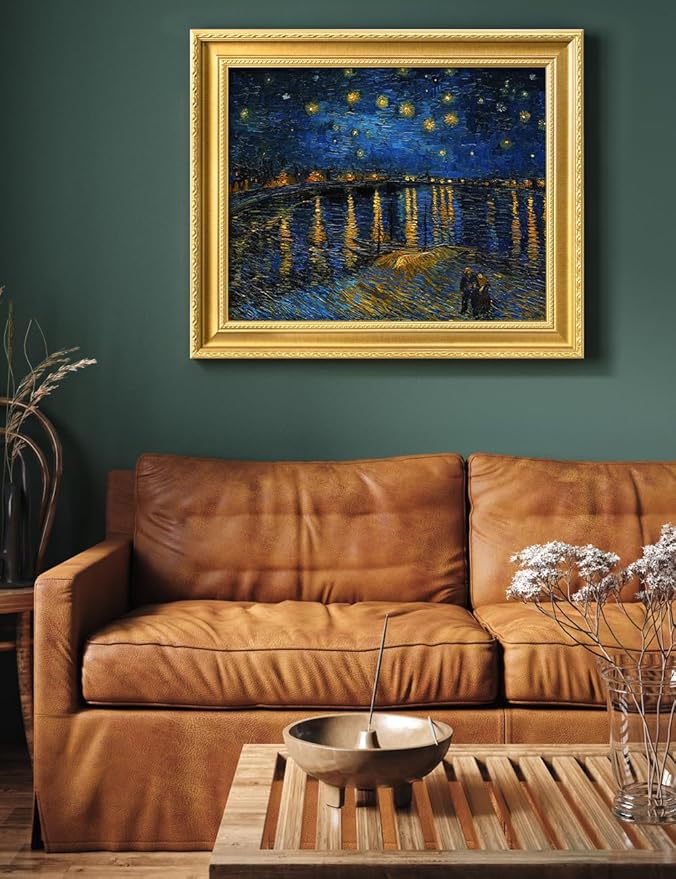 DECORARTS - Starry Night Over the Rhone by Vincent Van Gogh. Giclee Print on Acid-Free Canvas in Gold Solid Wood Frame. Picture Size: 20x16, Total Size: 24.75x20.75, Made in USA