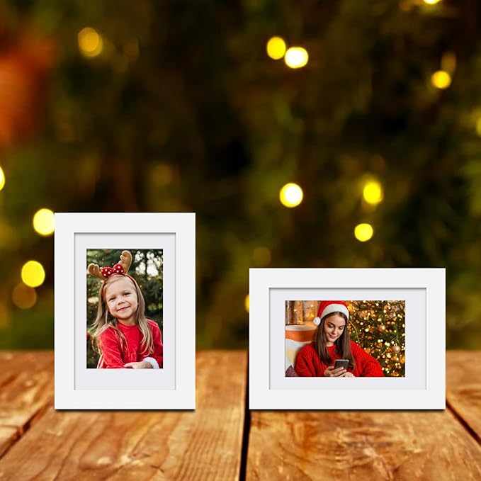Egofine 4x6 Picture Frames Set of 4, Made of Solid Wood Covered by Plexiglass 3.5x5 with Mat or 4x6 without Mat, for Table Top Display and Wall Mounting Photo Frame White