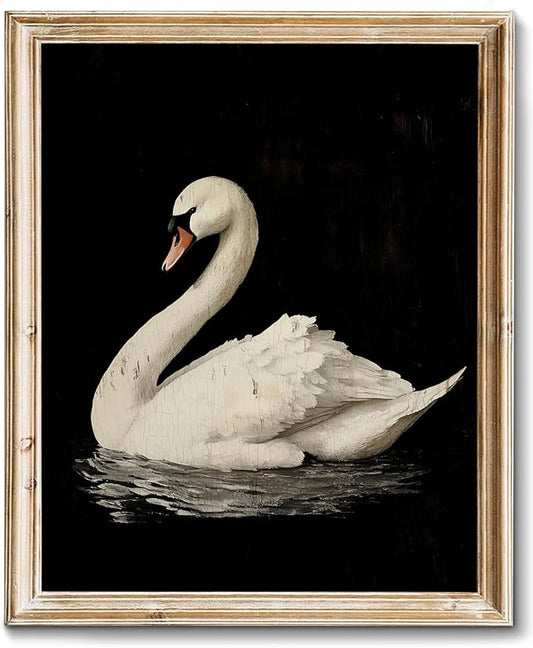 RETRART Vintage Swan Canvas Wall Art - Swan Vintage Art Prints for Wall Decor, Swan Print Elegant Animal Oil Painting Decor for Living Room Bedroom Kitchen - 8" x 10" - UNFRAMED