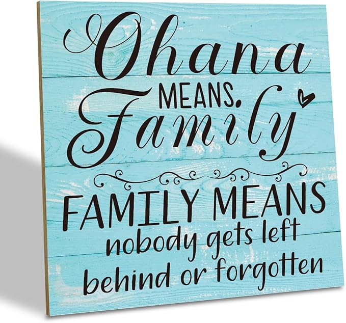 Family Wooden Plaque, “Family Means Nobody Gets Left Behind or Forgotten”, 6.2x6.2 Inch Table Art Sign, Farmhouse Quote Decor for Living Room or Home Tabletop E