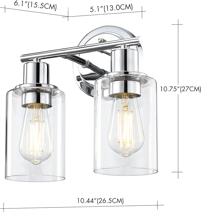 2-Light Chrome Bathroom Vanity Light Fixture Over Mirror,Chrome Vanity Lights for Bathrooms,2 Bulb Bathroom Wall Light Over Sink