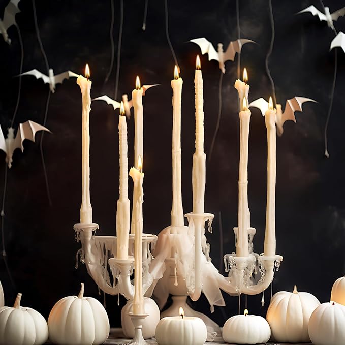 Nuanchu 12 Pack Halloween Bone Taper Candles 10 Inch Unscented Dripless Skeleton Candles for Halloween Party Decor, Table Centerpiece, Gothic Home Decoration, Spooky Gifts