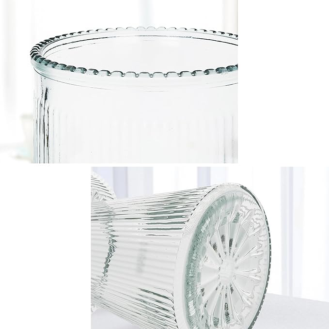 VECELO Modern Ribbed Glass Vase, Clear Flower Vase for Table Centerpiece, Modern Glass Vase for Living Room, Bedroom, Dining Table, Entryway, Office, Wedding, 7.5 Inches