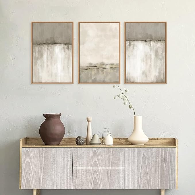 KAIRNE Large Neutral Gray Tan Framed Canvas Wall Art Set, Abstract Textured Wall Decor, Beige Minimalist Wall Pinting, Modern Illustrations Art Print for Living Room, Bedroom, Office -24"x36"x3