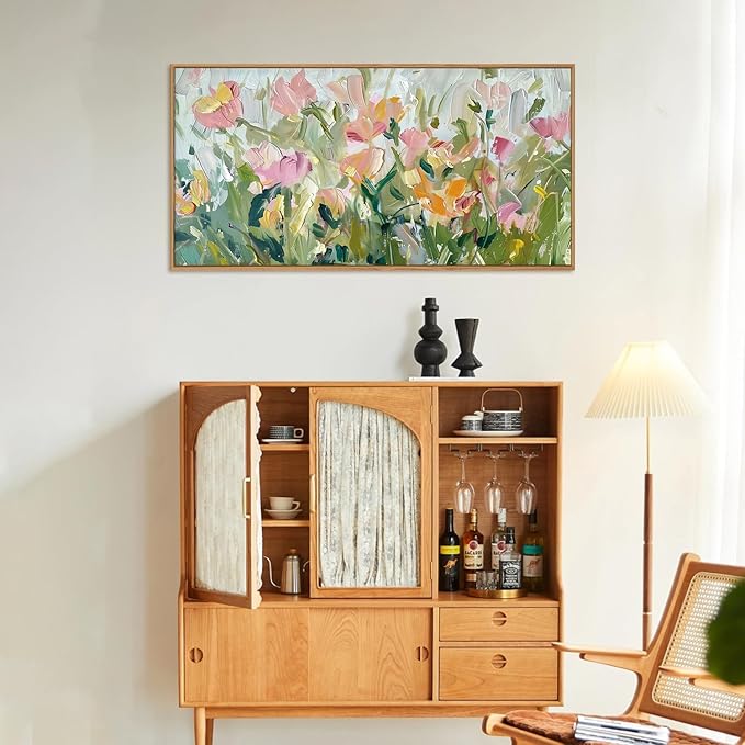 CHDITB Floral Framed Canvas Wall Art, 20"X40" Watercolor Nature Wildflower Plant Textured Painting, Modern Flower Wall Decor, Large Floral Artwork for Kitchen, Bedroom, Office Living Room Wall Decor