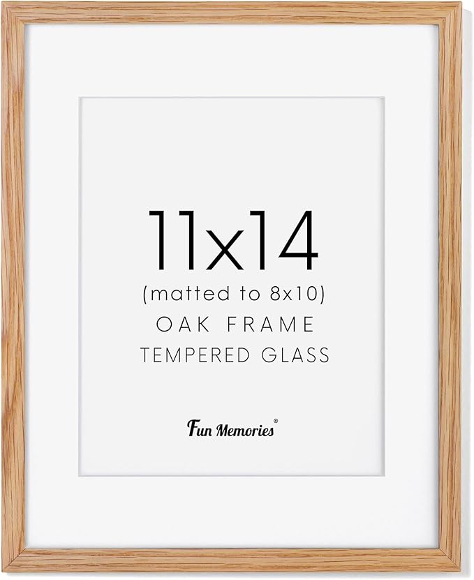 11x14 Picture Frame, Solid Oak Wood 11"x14" Photo Frame, 11 x 14 Frame for Wall, 11 x 14 Picture Frame With Mat for 8x10, Real Tempered Glass, 11 by 14 Wood Frame (Natural Oak Color, 1 Pack)