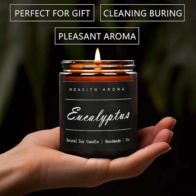 MOASITN Eucalyptus Heavenly Scented Candles for Home| Natural Soy Aromatherapy Candle| Handmade Long Lasting Jar Candel| Women,Men Gift for Relaxing,Housewarming,Birthday,Meditation,Bath| 7oz