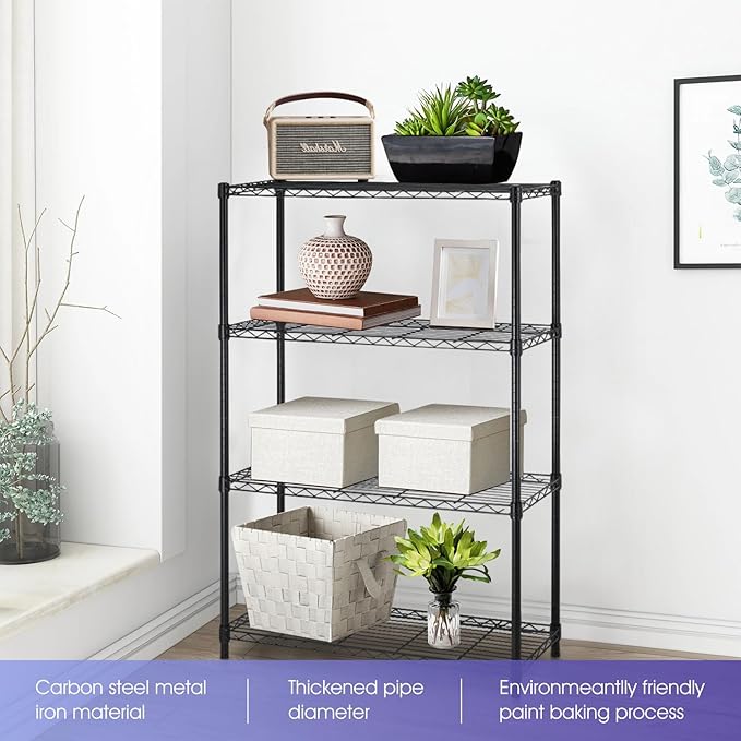 PayLessHere | 4-Tier Wire Shelf | 36"x14"x54" | Black | Adjustable Racks | Heavy-Duty Storage Shelves, Holds Upto 1000 lbs | Rust-Resistant, No-Tool Assembly | for Home, Garage Shelving