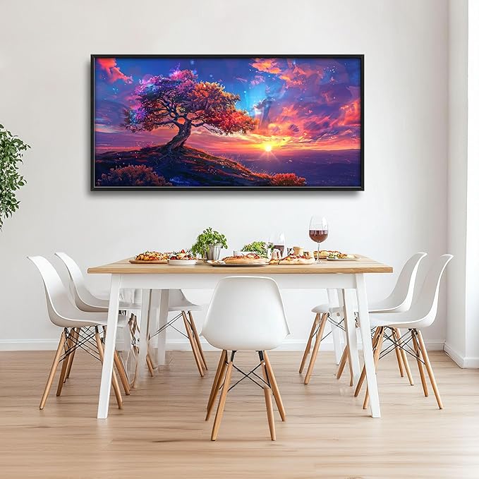 Quorin Tree Large Wall Art Sunset Mountain Landscape Pictures Red Tree of Life Wall Decor Nature Canvas Print Painting Artwork for Bathroom Living Room Bedroom 60L x 30W
