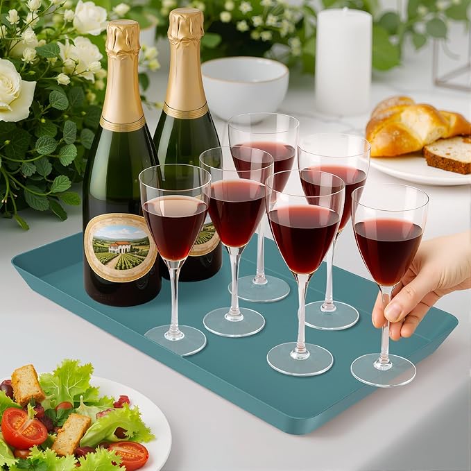 WOWBOX 6 pcs Serving Tray for Entertaining, Serving Platters for Snacks, Fruit, Cookies, Dessert, Reusable Plastic Trays for Serving Food and Pantry Organization in Kitchen & for Parties, (Green)