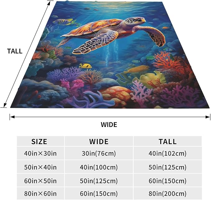 Sea Turtle Blanket Turtles Shell Ocean Flannel Throw Blankets for Home Decor Couch Bed Sofa Soft Fuzzy Lightweight Gifts 60x50 Inches