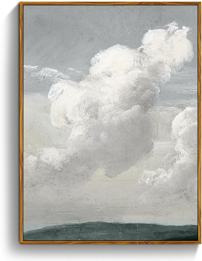 crmotu Vintage Framed Wall Art, Blue Sky White Cloud Canvas Prints, Nature Landscape Aesthetic Decor Pictures, Minimalist Retro Wall Paintings for Living Room Bathroom Bedroom Kitchen Desktop 12x16in