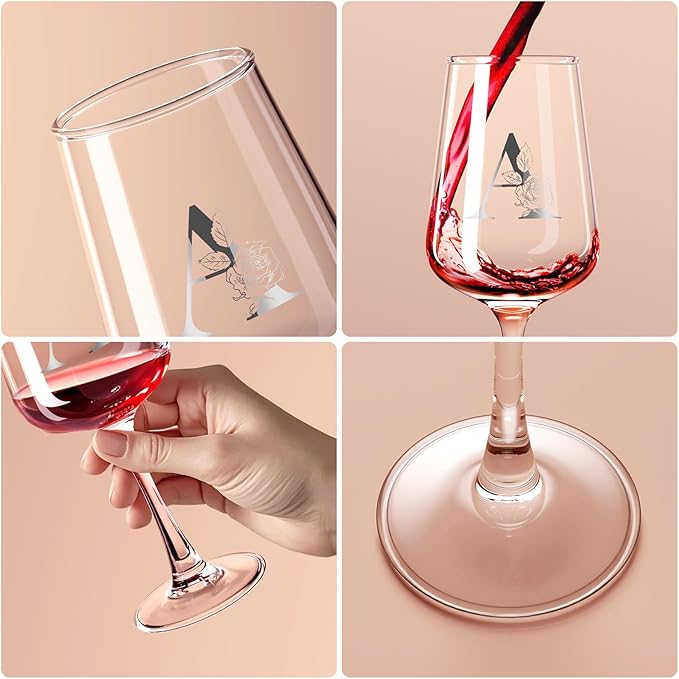 Monogrammed Wine Glass Gifts for Women - Personalized A-Z Wine Glasses with Gift Box & Greeting Card | Custom Mothers day, Anniversary, Birthday Gifts for Her, Mom, Wife, Best Friend, Sister,Woman (A)