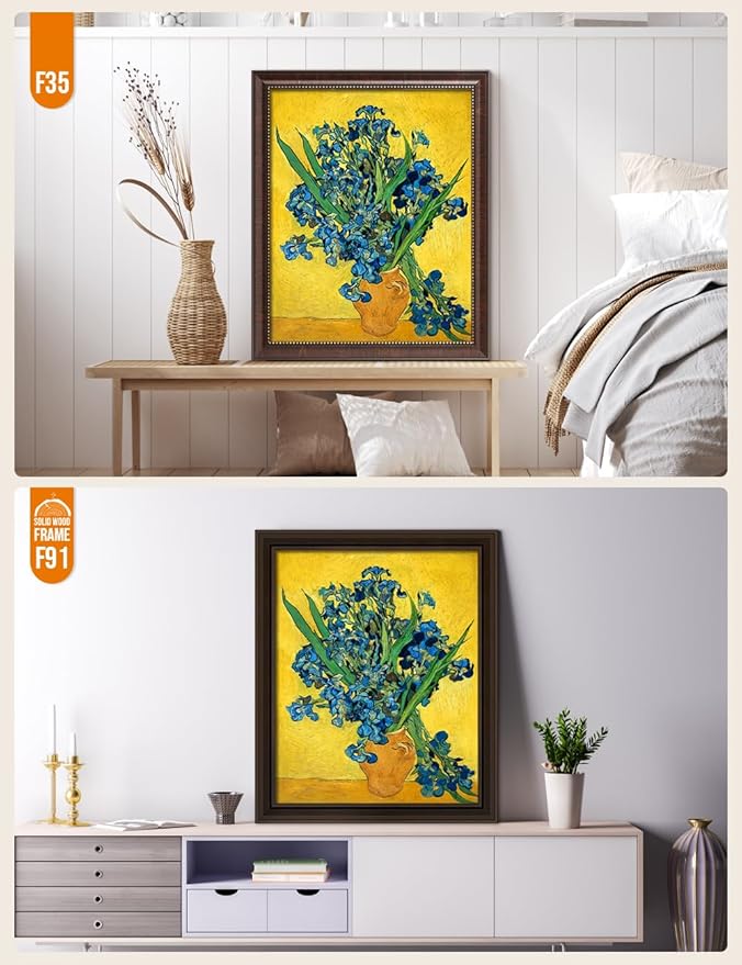 DECORARTS - Irises Vase Flower - Vincent Van Gogh Giclee Prints w/Antique Brown Frame for Wall Decor. Picture Size: 16x20, Total Size w/Frame: 19x23