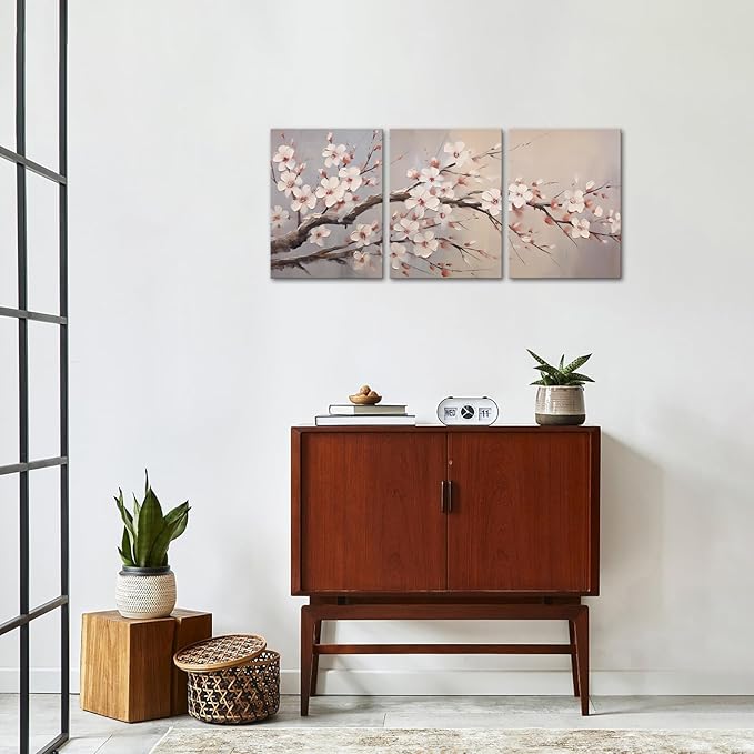 AoArtWZ Plum Flowers Canvas Wall Art Farmhouse Pictures Painting Elegant Floral Blossom Prints Artwork for Bedroom Wall Decor Framed