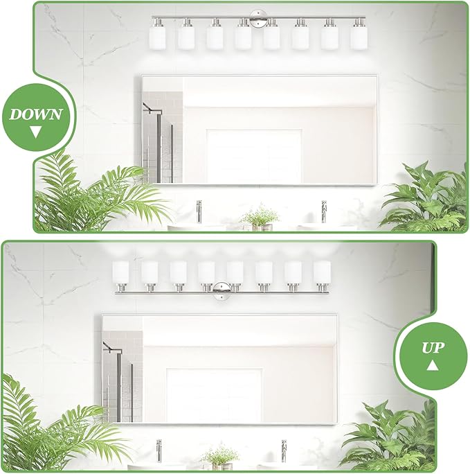 8-Light Vanity Lights, Brushed Nickel Bathroom Light Fixture with Striped Textured Milky White Glass Shade, E26 Modern Vanity Lighting Fixture for Bathroom Wall Sconce Light Over Mirror