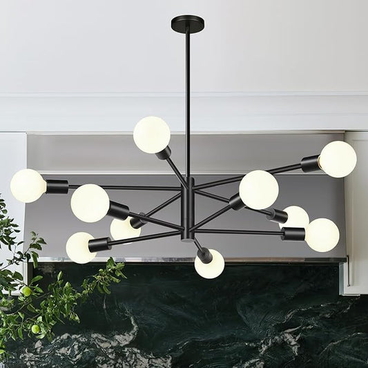 Sputnik Chandeliers Dining Room Light Fixture (10-Light, 33-Inch), Modern Black Chandelier, Height Adjustable Mid Century Modern Chandeliers for Dining Room Kitchen Island