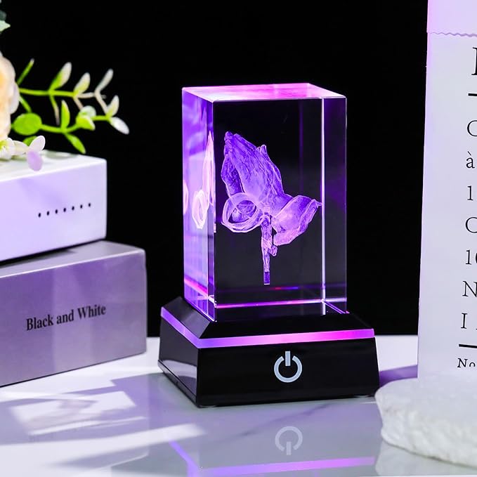 Movdyka 3D Crystal Praying Hands with Jesus Cross Statue Religious Gifts for Women Christian Decor, Chritmas Gifts for Men Friend