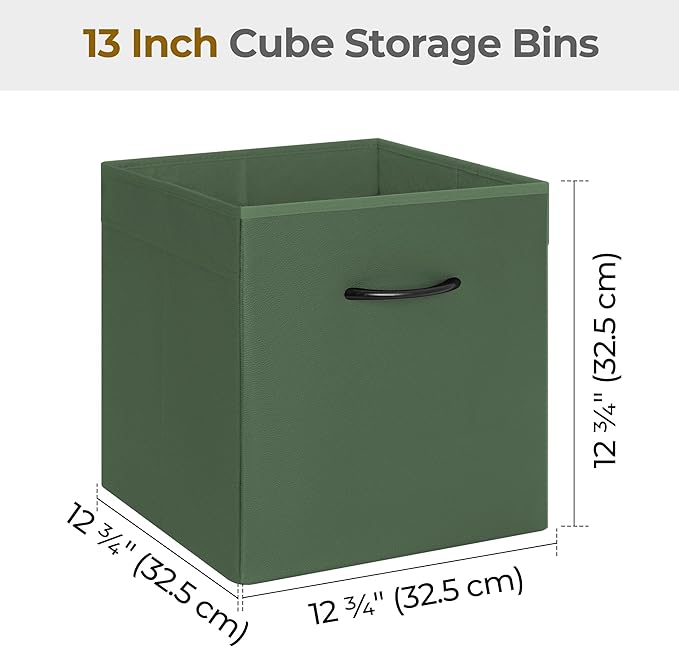 StorageWorks Green Storage Cubes, 13x13 Storage Cube Bins with Handle, Cube Storage Organizer Bins for Shelves and Closet, Collapsible Storage Bins, 4-Pack