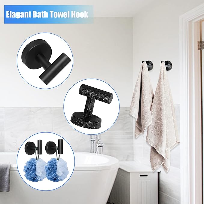 Cilee 10 Piece Matte Black Bathroom Hardware Set,2 Pack 5 Piece Bathroom Accessories Set Include 24 inch,16 inch Toilet Paper Holder, Towel bar,Towel Ring,Towel Hook,Stainless Steel Wall Mounted