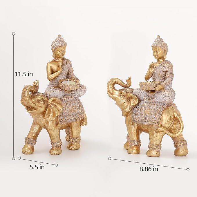 Buddha Statue for Home Decor Gold 9.25"-Elephant Buddha Statues for Zen Decor -Spiritual Décor-Feng Shui Décor-Buddha Decor for Living Room-Buda–Budda–Buddha Gift for Relaxation, Meditation or Shrine