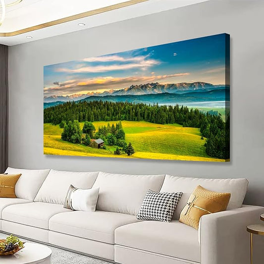 Natural Scenery Forest Pictures Canvas Wall Art For Living Room Bedroom Wall Decor,Mountain Wall Art Print Paitnings for Home Decor,Morden Artwork Grassland Canvas Art,Ready to Hang-20X40Inches
