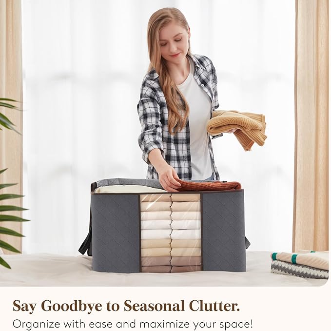 Lifewit 90L Large Storage Bags, 4 Pack Closet Organizers and Storage, Clothes Storage Bins with Lids, Foldable Storage Containers with Reinforced Handles for Clothing, Blanket, Bedding, Comforter Gray