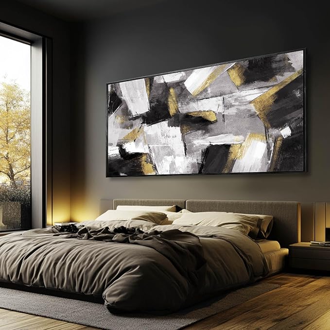 Kureful Large Abstract Wall Art for Living Room Gold Abstract Maximalist Decor for Bedroom Home Office Decor 30x60 Inch Ready to Hang