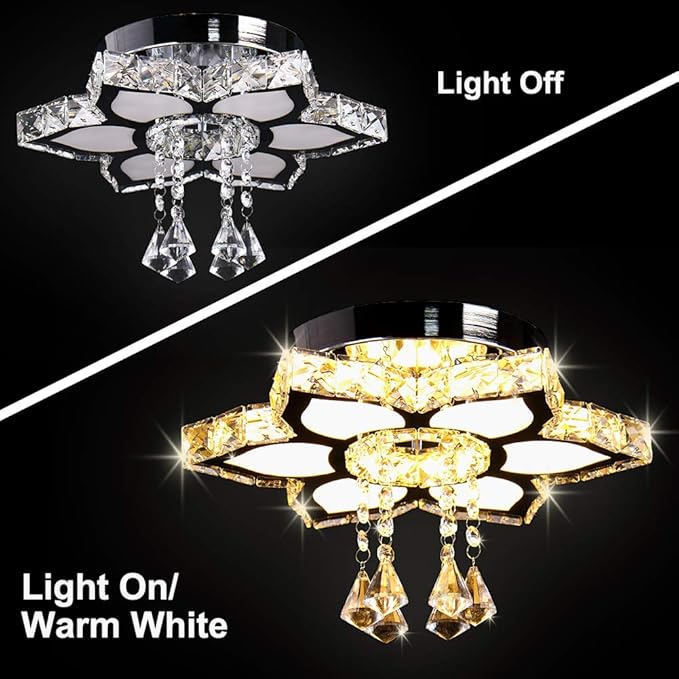 FRIXCHUR Chandelier LED Crystal Ceiling Light 13.4" Flower Shape Chandeliers Flush Mount Ceiling Light Modern Chandelier Lighting for Hallway Bedroom Dining Room Kitchen (Warm White)
