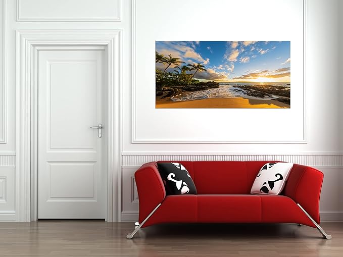 DZL Art S75462 Large Beach wall art Secret Beach at sunset, Maui, Hawaii Canvas Wall Art For Living Room Decoration Nature Picture Canvas Prints Painting for for Office Wall Decor Home Decorations