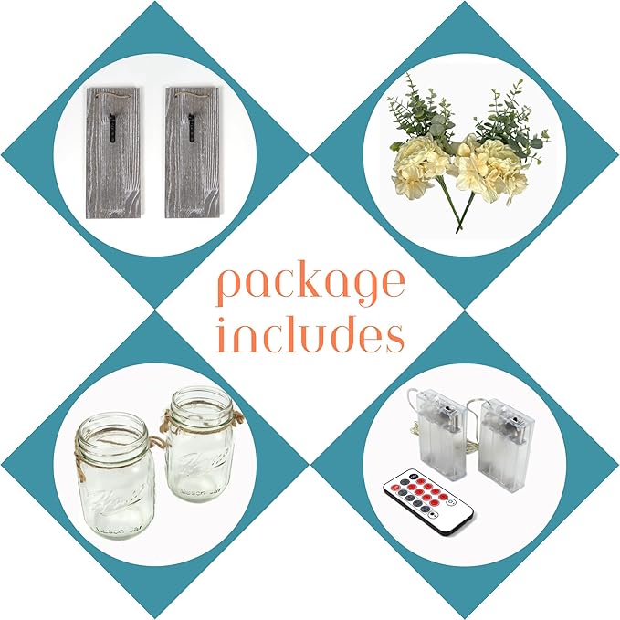 Besuerte Modern Farmhouse Wall Decor Set of 2, Rustic Wall Art Living Room Decor with Led Fairy Lights and Rose Flowers, Country Home Decor Gifts, X-Large Rustic Grey