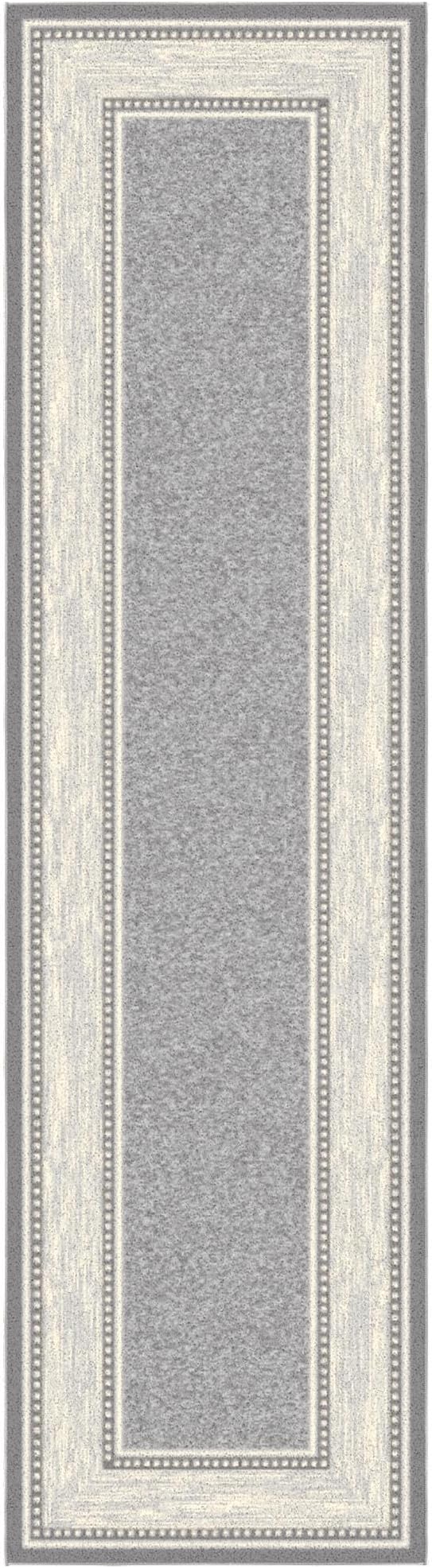 Ottomanson Hallway Runner Rug 2'7" x 9'10" Non Slip Border Area Rugs Easy to Clean Laundry Rug Runner Durable & Pet Friendly Floor Carpet Runners for Hallways Entryway Living Room Kitchen, Light Gray
