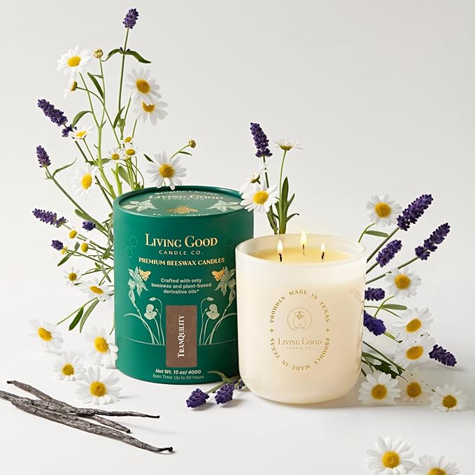 Tranquility – Soothing Chamomile & Calming Lavender Essential Oils – Pure Beeswax Candle for a Restful, Peaceful Night – Non-Toxic Aromatherapy Candle – Newly Reformulated