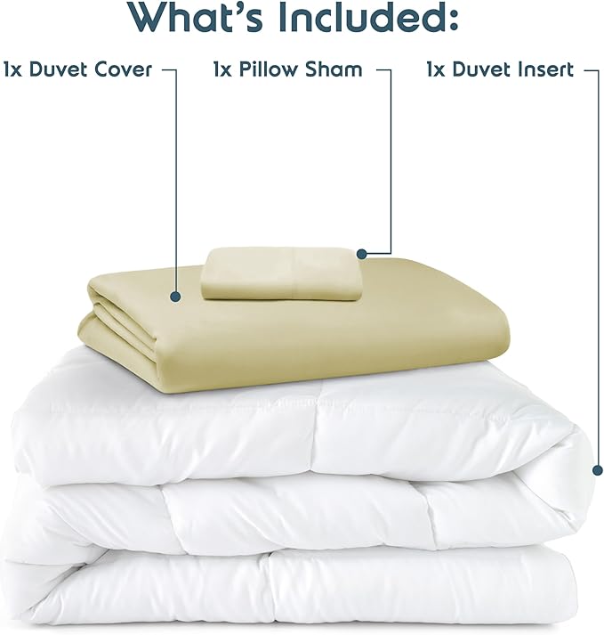 Nestl Twin Duvet Cover Set with Comforter Insert - Vanilla Yellow 3 Piece 68x90 Duvet Cover & 1 Pillow Sham with White Quilted Down Alternative Comforter, Ultra Soft, All Season
