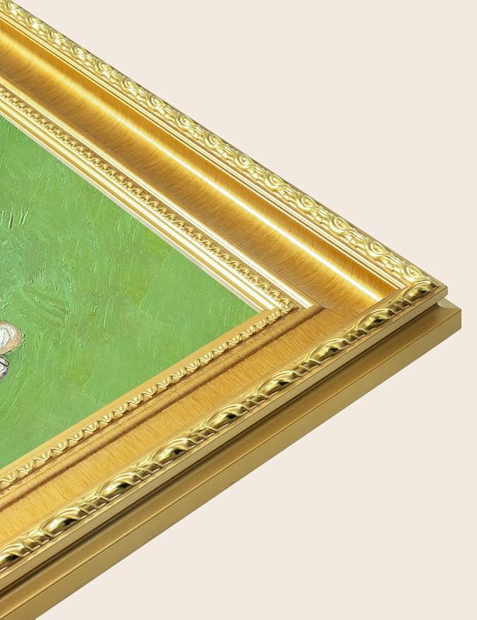 DECORARTS - Vincent van Gogh's Pink Roses in a Vase, Museum-Quality Giclee Canvas Print in Gold Solid Wood Frame, 34.75 x 28.75 in, Ready to Hang, Made in USA