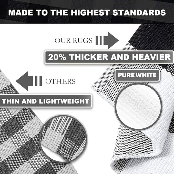 KOZYFLY Buffalo Plaid Rug 2x8 Ft Black and White Runners for Hallways Washable Checkered Rug Cotton Kitchen Runner Carpet Runner Rugs for Entryway Bedroom Living Room Farmhouse Runner Rug