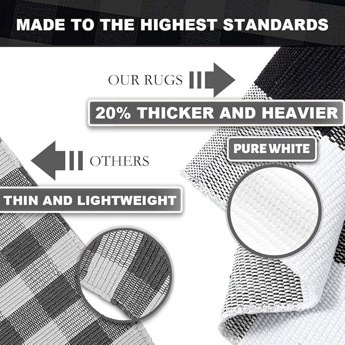 KOZYFLY Buffalo Plaid Area Rug 8 x 10 Ft Black and White Checkered Rug Washable Outdoor Patio Rugs Cotton Rugs for Living Room Carpet for Dining Room Bedroom Farmhouse Rug